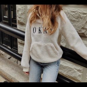 H&M “OKAY” fleece cozy sweater. Size SMALL